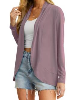 QIXING Leichte Strickjacken für Damen Sommer Elegant Dünne Kurze Strickjacke Lange Ärmel Open Front Cardigan Damen Frühling Herbst (Violett Rot, L) von QIXING