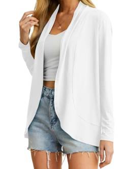 QIXING Leichte Strickjacken für Damen Sommer Elegant Dünne Kurze Strickjacke Lange Ärmel Open Front Cardigan Damen Frühling Herbst (Weiß, M) von QIXING