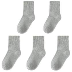 QIYIENDIAN 5 Paar kuschelig warme Crew Socken Cute Cartoon/Solid Farben für 1-10 Jahre Kleinkind Kinder Jungen Mädchen （5-7 Jahre，2F-Grau） von QIYIENDIAN