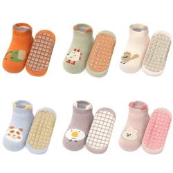 QIYIENDIAN 6 Paar Baby Knöchelsocken mit Griffen, Anti-Rutsch Low Cut Baumwollsocken für Säugling Kleinkind kleine Mädchen/Jungen(1-3jaar,A2-CW016) von QIYIENDIAN