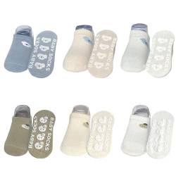 QIYIENDIAN 6 Paar Baby Knöchelsocken mit Griffen, Anti-Rutsch Low Cut Baumwollsocken für Säugling Kleinkind kleine Mädchen/Jungen(1-3jaar,C2-22-71bluegreen) von QIYIENDIAN