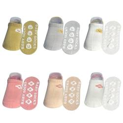 QIYIENDIAN 6 Paar Baby Knöchelsocken mit Griffen, Anti-Rutsch Low Cut Baumwollsocken für Säugling Kleinkind kleine Mädchen/Jungen(1-3jaar,D2-22-71yellowpink) von QIYIENDIAN