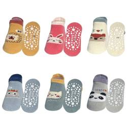 QIYIENDIAN 6 Paar Baby Knöchelsocken mit Griffen, Anti-Rutsch Low Cut Baumwollsocken für Säugling Kleinkind kleine Mädchen/Jungen(1-3jaar,E2-CW019) von QIYIENDIAN