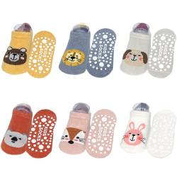 QIYIENDIAN 6 Paar Baby Knöchelsocken mit Griffen, Anti-Rutsch Low Cut Baumwollsocken für Säugling Kleinkind kleine Mädchen/Jungen(6-12maanden,F1-CW006) von QIYIENDIAN