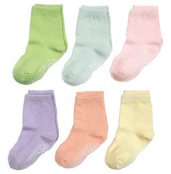 QIYIENDIAN 6 Paar rutschfeste, kuschelige, warme Rundsocken mit Griffen für Babys, Kleinkinder, Kinder, Jungen, Mädchen（1-3 Jahre，1-Mehrfarbig A） von QIYIENDIAN