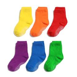 QIYIENDIAN 6 Paar rutschfeste, kuschelige, warme Rundsocken mit Griffen für Babys, Kleinkinder, Kinder, Jungen, Mädchen（1-3 Jahre，3-Mehrfarbig B） von QIYIENDIAN