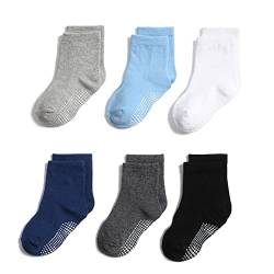 QIYIENDIAN 6 Paar rutschfeste, kuschelige, warme Rundsocken mit Griffen für Babys, Kleinkinder, Kinder, Jungen, Mädchen（3-5 Jahre，2-A Sechs Farbe） von QIYIENDIAN