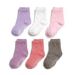 QIYIENDIAN 6 Paar rutschfeste, kuschelige, warme Rundsocken mit Griffen für Babys, Kleinkinder, Kinder, Jungen, Mädchen（3-5 Jahre，3-Mehrfarbig A） von QIYIENDIAN