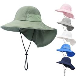 QIYIENDIAN Baby Kleinkind Sonnenhut UPF 50+ Einstellbare Sonnenschutz Eimer Hüte Kappe für Kinder Jungen Mädchen(Army Green,2-6Y) von QIYIENDIAN