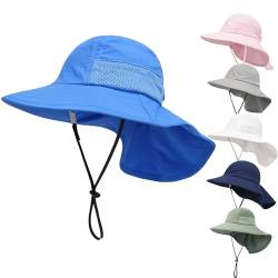 QIYIENDIAN Baby Kleinkind Sonnenhut UPF 50+ Einstellbare Sonnenschutz Eimer Hüte Kappe für Kinder Jungen Mädchen(Blue,2-6Y) von QIYIENDIAN