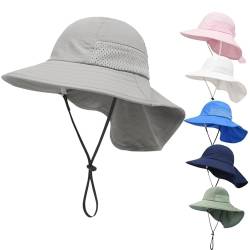 QIYIENDIAN Baby Kleinkind Sonnenhut UPF 50+ Einstellbare Sonnenschutz Eimer Hüte Kappe für Kinder Jungen Mädchen(Gray,2-6Y) von QIYIENDIAN