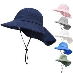 QIYIENDIAN Baby Kleinkind Sonnenhut UPF 50+ Einstellbare Sonnenschutz Eimer Hüte Kappe für Kinder Jungen Mädchen(Navy Blue,2-6Y) von QIYIENDIAN