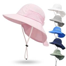 QIYIENDIAN Baby Kleinkind Sonnenhut UPF 50+ Einstellbare Sonnenschutz Eimer Hüte Kappe für Kinder Jungen Mädchen(Pink,6-24M) von QIYIENDIAN