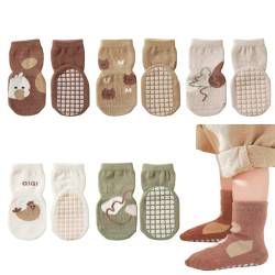 QIYIENDIAN Cute Cartoon Crew Socken mit Griffen, 5 Paar Baumwolle Anti-Rutsch-Slipper Socken geeignet für Säugling Baby kleine Mädchen/Jungen (0-1Jahr,Huhn) von QIYIENDIAN