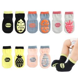 QIYIENDIAN Cute Cartoon Crew Socken mit Griffen, 5 Paar Baumwolle Anti-Rutsch-Slipper Socken geeignet für Säugling Baby kleine Mädchen/Jungen (0-1Jahr,Obst) von QIYIENDIAN