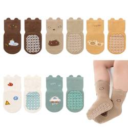 QIYIENDIAN Cute Cartoon Crew Socken mit Griffen, 5 Paar Baumwolle Anti-Rutsch-Slipper Socken geeignet für Säugling Baby kleine Mädchen/Jungen (1-3Jahre,Bär) von QIYIENDIAN