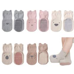 QIYIENDIAN Cute Cartoon Crew Socken mit Griffen, 5 Paar Baumwolle Anti-Rutsch-Slipper Socken geeignet für Säugling Baby kleine Mädchen/Jungen (1-3Jahre,Katze) von QIYIENDIAN