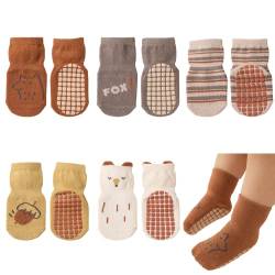 QIYIENDIAN Cute Cartoon Crew Socken mit Griffen, 5 Paar Baumwolle Anti-Rutsch-Slipper Socken geeignet für Säugling Baby kleine Mädchen/Jungen (1-3Jahre,fox) von QIYIENDIAN