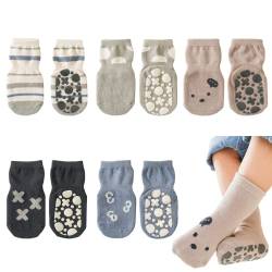 QIYIENDIAN Cute Cartoon Crew Socken mit Griffen, 5 Paar Baumwolle Anti-Rutsch-Slipper Socken geeignet für Säugling Baby kleine Mädchen/Jungen (3-5Jahre,Nummer) von QIYIENDIAN