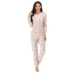 QIYUANT Damen Jumpsuit Onesie Pyjama Sanft Schlafanzug Einteiler Strampler Lang Button-Down Overall Langarm Frühling Herbst Winter Weihnachten Nachtwäsche Homewear (Avocado, M) von QIYUANT