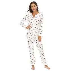 QIYUANT Damen Jumpsuit Onesie Pyjama Sanft Schlafanzug Einteiler Strampler Lang Button-Down Overall Langarm Frühling Herbst Winter Weihnachten Nachtwäsche Homewear (Biene, XXL) von QIYUANT