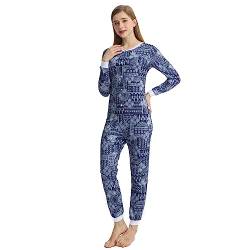 QIYUANT Damen Jumpsuit Onesie Pyjama Sanft Schlafanzug Einteiler Strampler Lang Button-Down Overall Langarm Frühling Herbst Winter Weihnachten Nachtwäsche Homewear (Geometrie, XXL) von QIYUANT