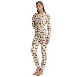 QIYUANT Damen Jumpsuit Onesie Pyjama Sanft Schlafanzug Einteiler Strampler Lang Button-Down Overall Langarm Frühling Herbst Winter Weihnachten Nachtwäsche Homewear (Leopard, S) von QIYUANT