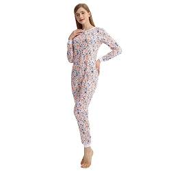 QIYUANT Damen Jumpsuit Onesie Pyjama Sanft Schlafanzug Einteiler Strampler Lang Button-Down Overall Langarm Frühling Herbst Winter Weihnachten Nachtwäsche Homewear (Seestern, L) von QIYUANT