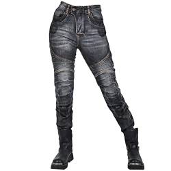 QIYUANT Damen Motorradhose Kevlar Motorrad Reiten Schutzhose Denim Jeans Stretch Reißfester Vintage Jeanshose mit Abnehmbar Verbesserter Rüstung Knie-Hüftpolster (Schwarz, M) von QIYUANT