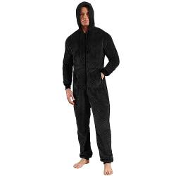 QIYUANT Herren Jumpsuit Onesie Fleece Gittermuster Overall Pyjama Langarm Hoodies Schlafanzug Einteiler Winter Thermo Strampelanzug Homewear Schlafoverall Nachtwäsche Schwarz XXL von QIYUANT