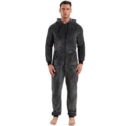 QIYUANT Herren Jumpsuit Onesie Fleece Overall Pyjama Langarm Hoodies Schlafanzug Einteiler Winter Thermo Strampelanzug Homewear Schlafoverall Nachtwäsche Graues Gitter L von QIYUANT