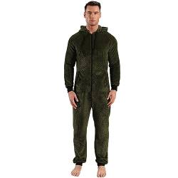 QIYUANT Herren Jumpsuit Onesie Fleece Overall Pyjama Langarm Hoodies Schlafanzug Einteiler Winter Thermo Strampelanzug Homewear Schlafoverall Nachtwäsche Grünes Gitter M von QIYUANT