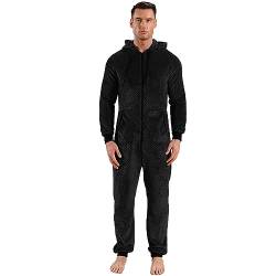 QIYUANT Herren Jumpsuit Onesie Fleece Overall Pyjama Langarm Hoodies Schlafanzug Einteiler Winter Thermo Strampelanzug Homewear Schlafoverall Nachtwäsche Schwarzes Gitter XXL von QIYUANT