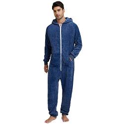 QIYUANT Herren Jumpsuit Onesie Korallen Fleece Overall Pyjama Langarm Hoodies Schlafanzug Einteiler Winter Thermo Strampelanzug Homewear Schlafoverall Nachtwäsche Blau L von QIYUANT