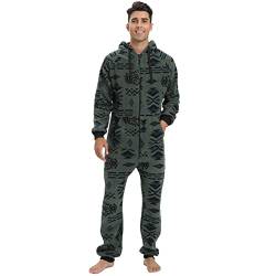 QIYUANT Herren Jumpsuit Onesie Korallen Fleece Overall Pyjama Langarm Hoodies Schlafanzug Einteiler Winter Thermo Strampelanzug Homewear Schlafoverall Nachtwäsche Dunkelgrün L von QIYUANT