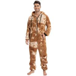 QIYUANT Herren Jumpsuit Onesie Korallen Fleece Overall Pyjama Langarm Hoodies Schlafanzug Einteiler Winter Thermo Strampelanzug Homewear Schlafoverall Nachtwäsche Gelbe Krawattenfarbe M von QIYUANT