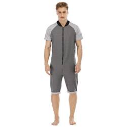 QIYUANT Herren Kurz Jumpsuit Onesie Sommer Overall Pyjama Hoodie Jogginganzug Männer T-Shirt Kurze Hose Schlafanzug Einteiler Sommerjumpsuit Schlafoverall Nachtwäsche (Dunkelgrau, Hellgrau, L) von QIYUANT