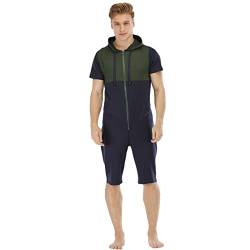 QIYUANT Herren Kurz Jumpsuit Onesie Sommer Overall Pyjama Hoodie Jogginganzug Männer T-Shirt Kurze Hose Schlafanzug Einteiler Sommerjumpsuit Schlafoverall Nachtwäsche (Grün, Blau, L) von QIYUANT