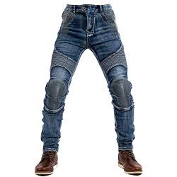 QIYUANT Herren Motorradhose Kevlar Motorrad Jeans Reiten Schutzhose Denim Reißfester Stretch Vintage Jeanshose mit Abnehmbar Rüstung Knie-Hüftpolster (Blau, 3XL) von QIYUANT