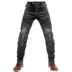 QIYUANT Herren Motorradhose Kevlar Motorrad Jeans Reiten Schutzhose Denim Reißfester Stretch Vintage Jeanshose mit Abnehmbar Rüstung Knie-Hüftpolster (Schwarz, 3XL) von QIYUANT