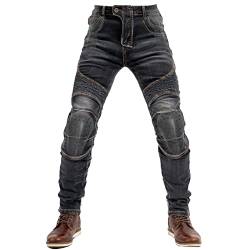 QIYUANT Herren Motorradhose Kevlar Motorrad Jeans Reiten Schutzhose Denim Reißfester Stretch Vintage Jeanshose mit Abnehmbar Rüstung Knie-Hüftpolster (Schwarz, M) von QIYUANT