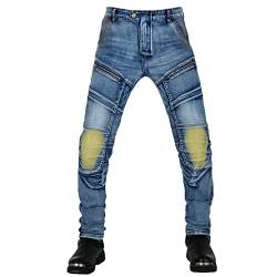 QIYUANT Herren Motorradhose Kevlar Motorrad Reiten Schutzhose Denim Jeans Stretch Reißfester Vintage Jeanshose mit Abnehmbar Rüstung Knie-Hüftpolster (Blau, 4XL) von QIYUANT