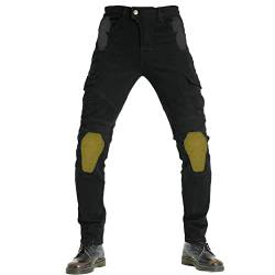 QIYUANT Herren Motorradhose Motorrad Jeans Reiten Schutzhose Denim Stretch Reißfester Vintage Jeanshose mit Abnehmbar Rüstung Knie-Hüftpolster (Schwarz, XXL) von QIYUANT