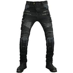 QIYUANT Herren Motorradhose Winter Warm Fleece-Futter Motorrad Reiten Schutzhose Denim Jeans Stretch Reißfester Vintage Jeanshose mit Abnehmbar Rüstung Knie-Hüftpolster (Schwarz, L) von QIYUANT