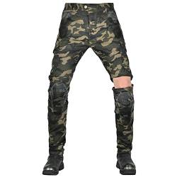 QIYUANT Motorradhose Zip Off Herren Motorrad Jeans Reiten Schutzhose Denim Reißfester Stretch Jeanshose Wanderhose Abnehmbar mit Abnehmbar Verbesserter Rüstung Knie-Hüftpolster (Camouflage, 4XL) von QIYUANT