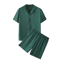 QIYUANT Satin Schlafanzug Herren Kurz Pyjama Set mit Shorts Zweiteiliger Kurzarm Shirt Kurze Hose Sommer Zuhause Nachtwäsche (Grün, L) von QIYUANT