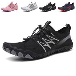 QJJQ Barfußschuhe Damen Herren Wasserschuhe Strandschuhe Schnell Trocknend Badeschuhe Atmungsaktiv Leichte rutschfeste Aquaschuhe Surfschuhe Traillaufschuhe Fitnessschuhe, Schwarz, 42 EU von QJJQ