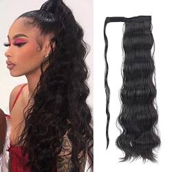 Ponytail Extension Pferdeschwanz Zopf Haarteil Clip in Extensions wie Echthaar Haarverlängerung Lang Locken Haarteile Natürliche Hitzebeständig Perücke Braun Blond für Frauen 60cm von QKEPCY