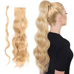 Ponytail Extension Pferdeschwanz Zopf Haarteil Clip in Extensions wie Echthaar Haarverlängerung Lang Locken Haarteile Natürliche Hitzebeständig Perücke Braun Blond für Frauen 60cm von QKEPCY