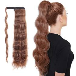 Ponytail Extension Pferdeschwanz Zopf Haarteil Clip in Extensions wie Echthaar Haarverlängerung Lang Locken Haarteile Natürliche Hitzebeständig Perücke Braun Blond für Frauen 60cm von QKEPCY